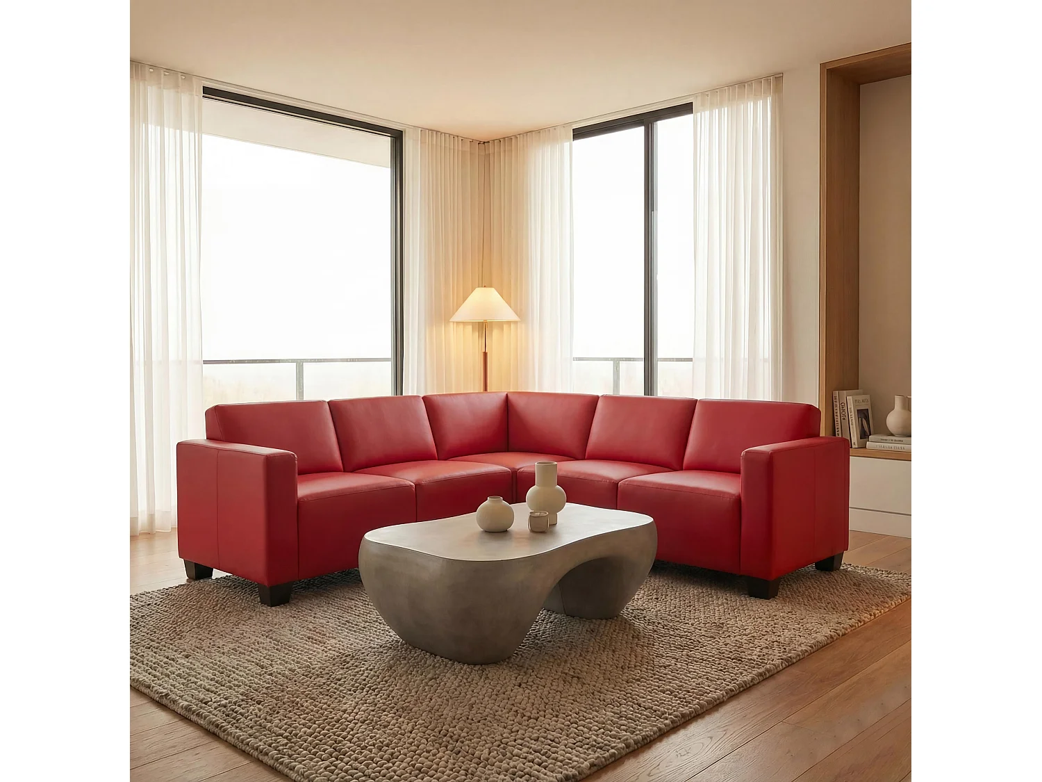 Salotto modulare componibile lounge moderno Lione N71 ecopelle combinazione 5 ~ rosso