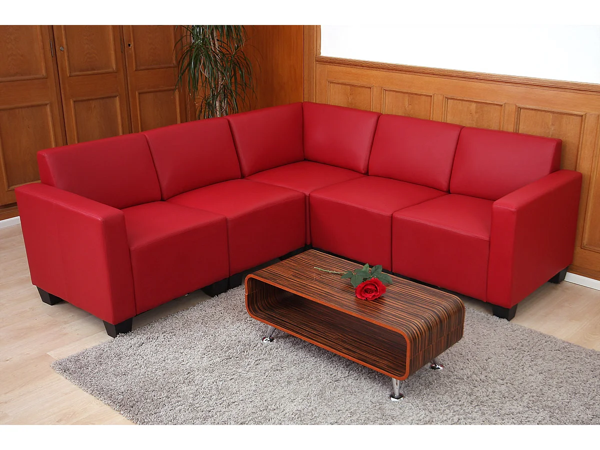 Salotto modulare componibile lounge moderno Lione N71 ecopelle combinazione 5 ~ rosso