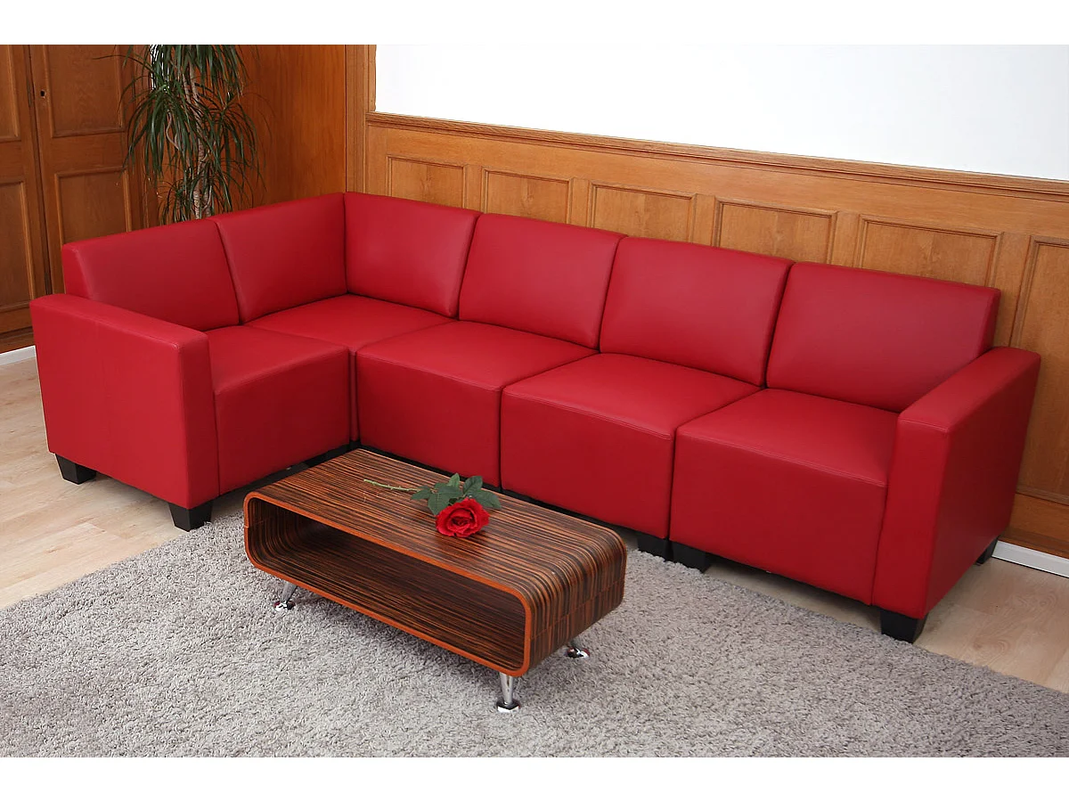 Salotto modulare componibile lounge moderno Lione N71 ecopelle combinazione 5 ~ rosso