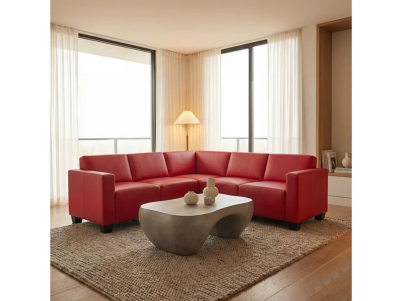 Salotto modulare componibile lounge moderno Lione N71 ecopelle combinazione 5 rosso