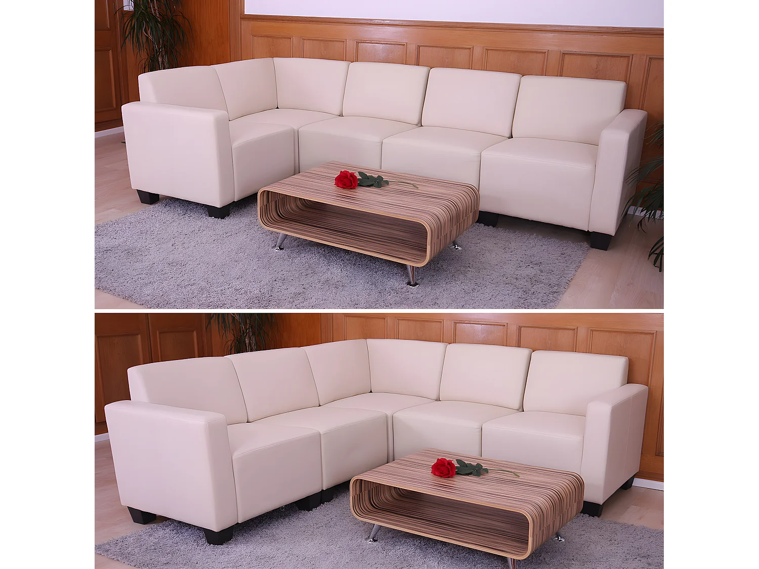 Salotto modulare componibile lounge moderno Lione N71 ecopelle combinazione 5 avorio