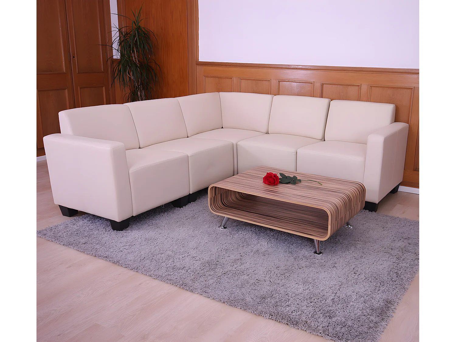 Salotto modulare componibile lounge moderno Lione N71 ecopelle combinazione 5 avorio
