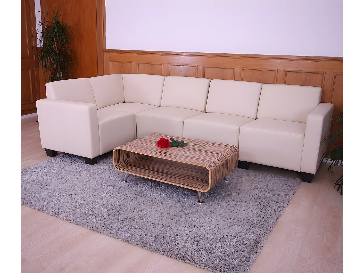 Salotto modulare componibile lounge moderno Lione N71 ecopelle combinazione 5 avorio