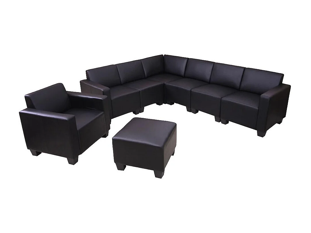 Salotto modulare componibile lounge moderno Lione N71 ecopelle combinazione 6-2 ~ nero