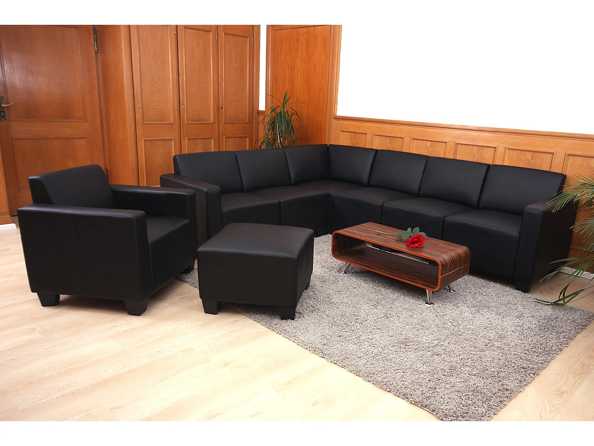 Salotto modulare componibile lounge moderno Lione N71 ecopelle combinazione 6-2 ~ nero