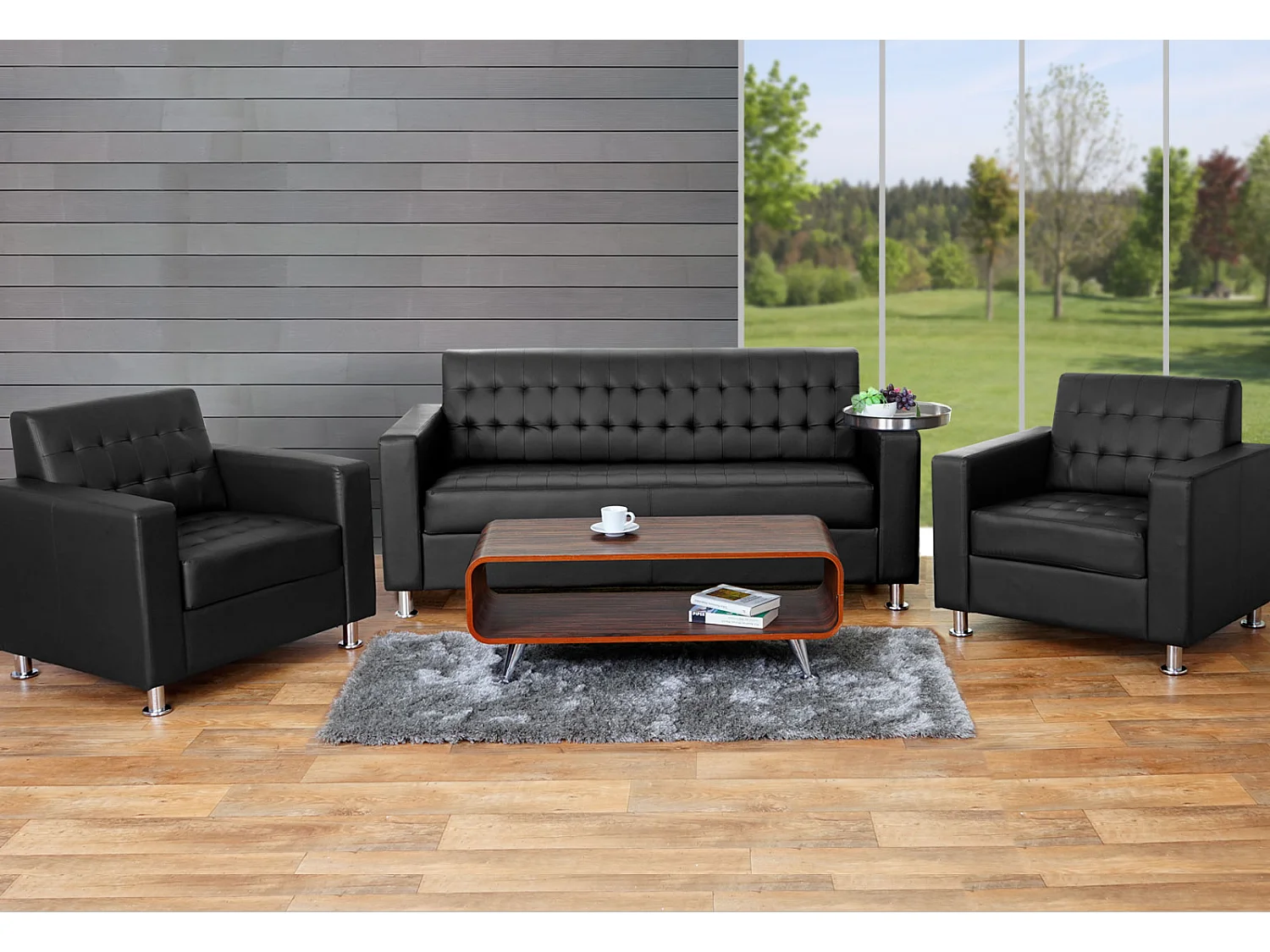 Salotto componibile club elegante Kunda T760 design moderno ecopelle composizione 3-1-1 nero