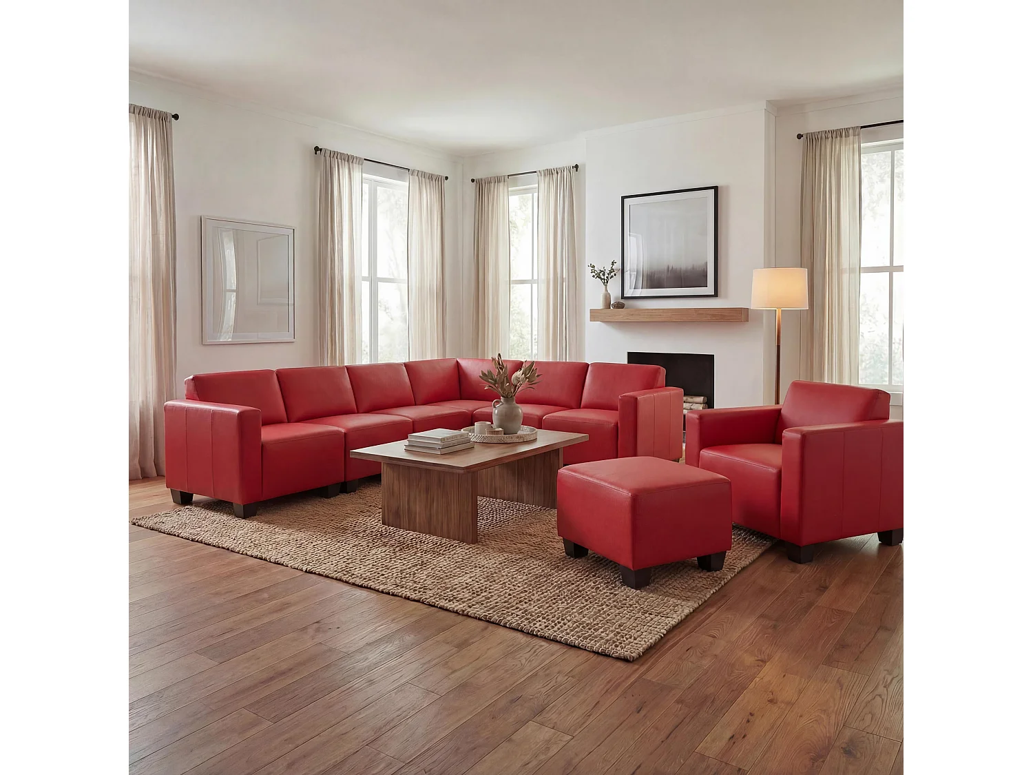 Salotto modulare componibile lounge moderno Lione N71 ecopelle combinazione 6-2 ~ rosso