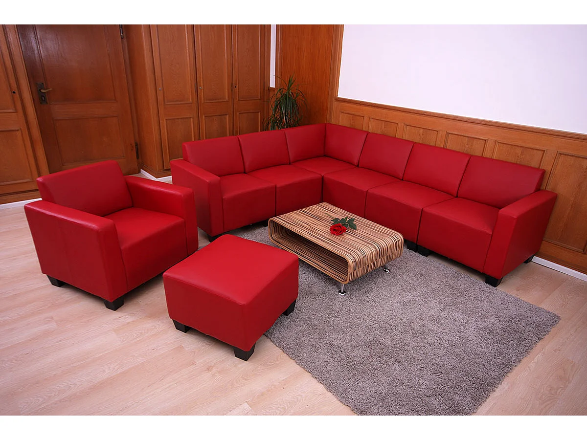 Salotto modulare componibile lounge moderno Lione N71 ecopelle combinazione 6-2 ~ rosso