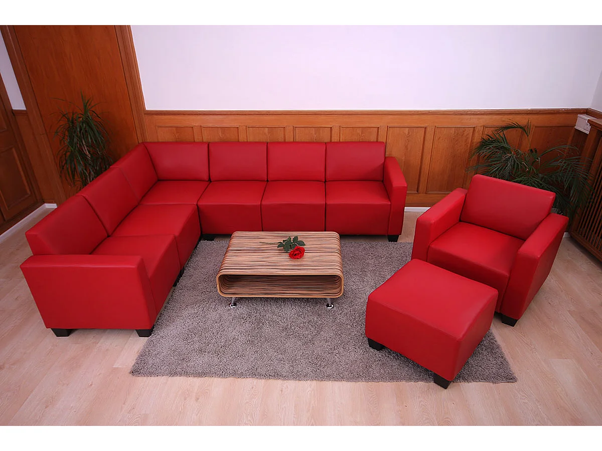 Salotto modulare componibile lounge moderno Lione N71 ecopelle combinazione 6-2 ~ rosso