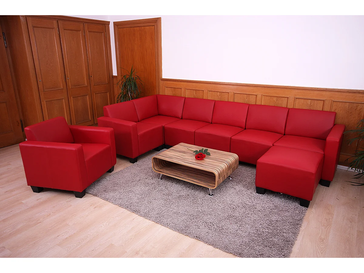 Salotto modulare componibile lounge moderno Lione N71 ecopelle combinazione 6-2 ~ rosso