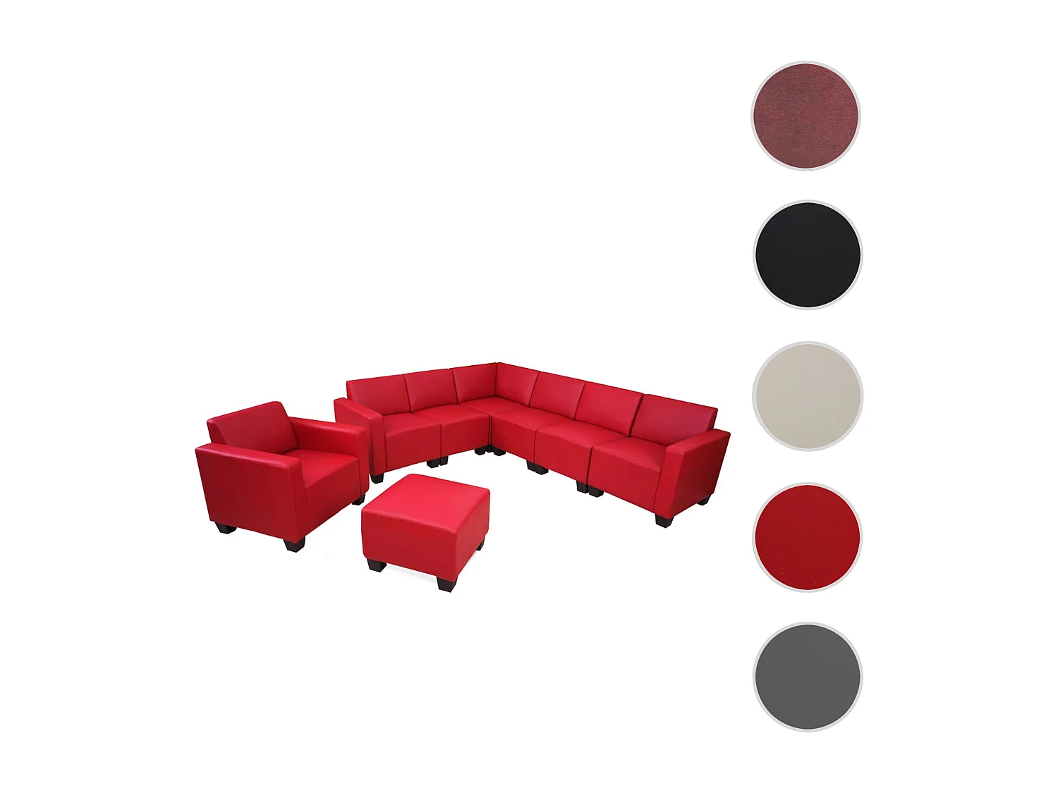 Salotto modulare componibile lounge moderno Lione N71 ecopelle combinazione 6-2 ~ rosso