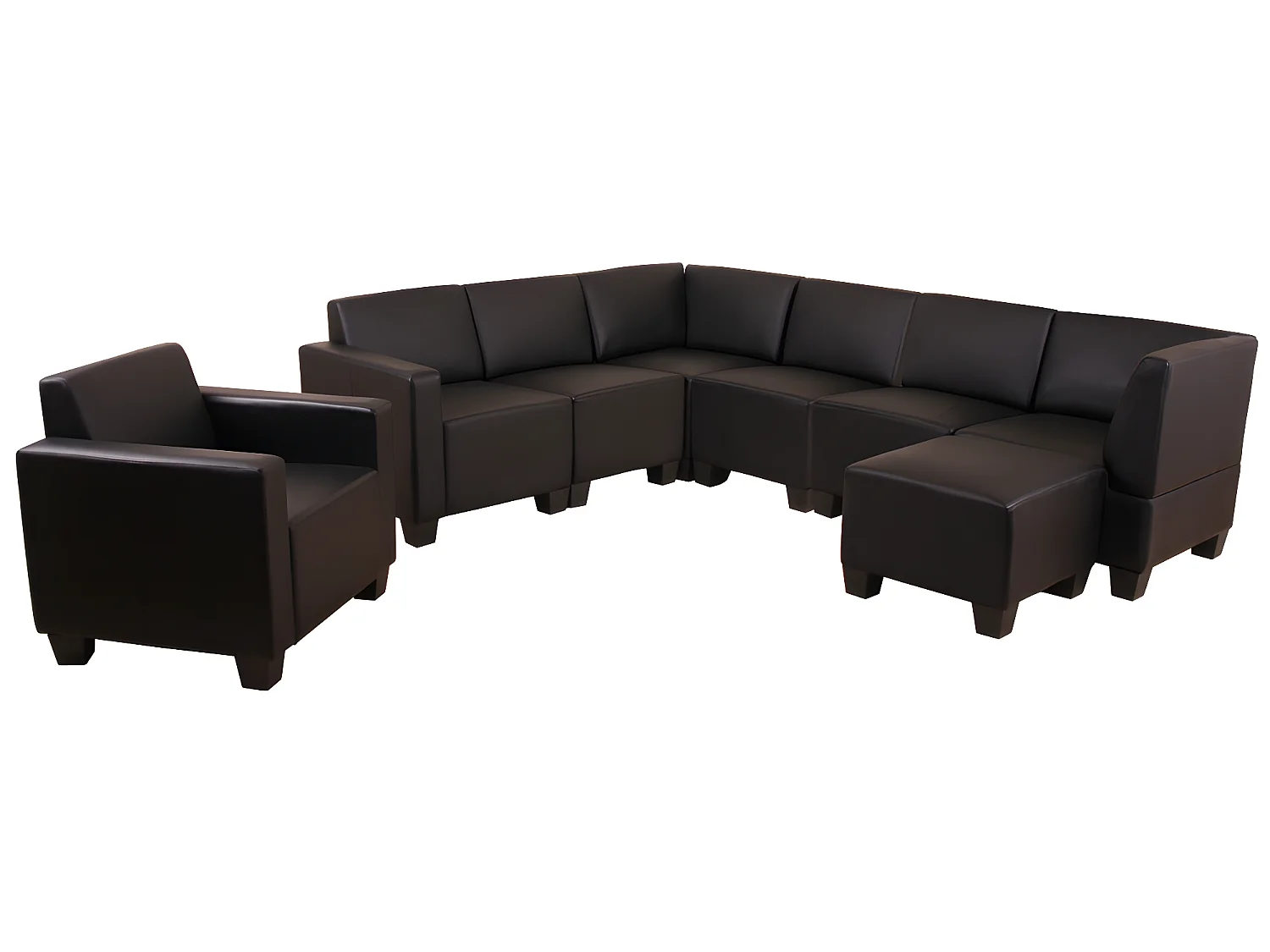 Salotto modulare componibile lounge moderno Lione N71 ecopelle combinazione 6-1-1 nero