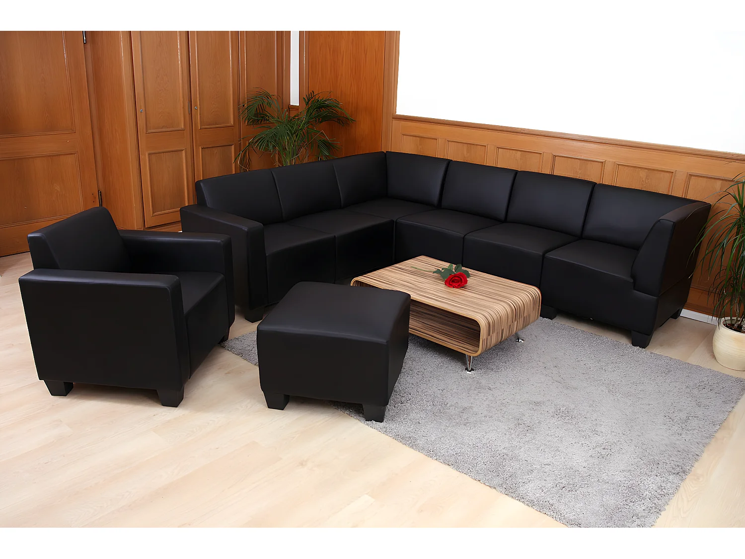 Salotto modulare componibile lounge moderno Lione N71 ecopelle combinazione 6-1-1 nero