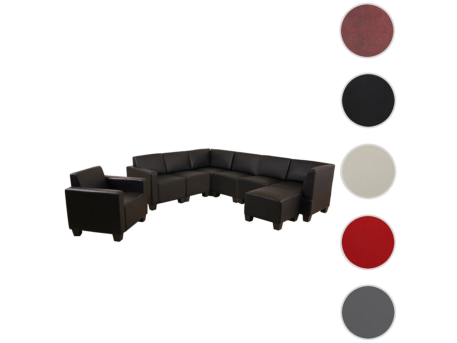 Salotto modulare componibile lounge moderno Lione N71 ecopelle combinazione 6-1-1 nero