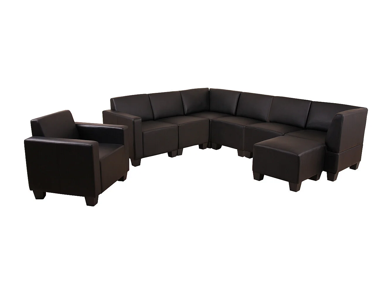 Salotto modulare componibile lounge moderno Lione N71 ecopelle combinazione 6-1-1 nero