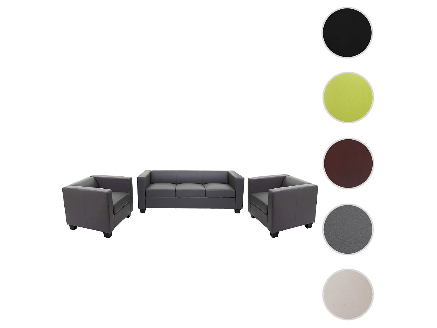 Buisvormige bank Lille (3-delig),  kunstleer, donkergrijs