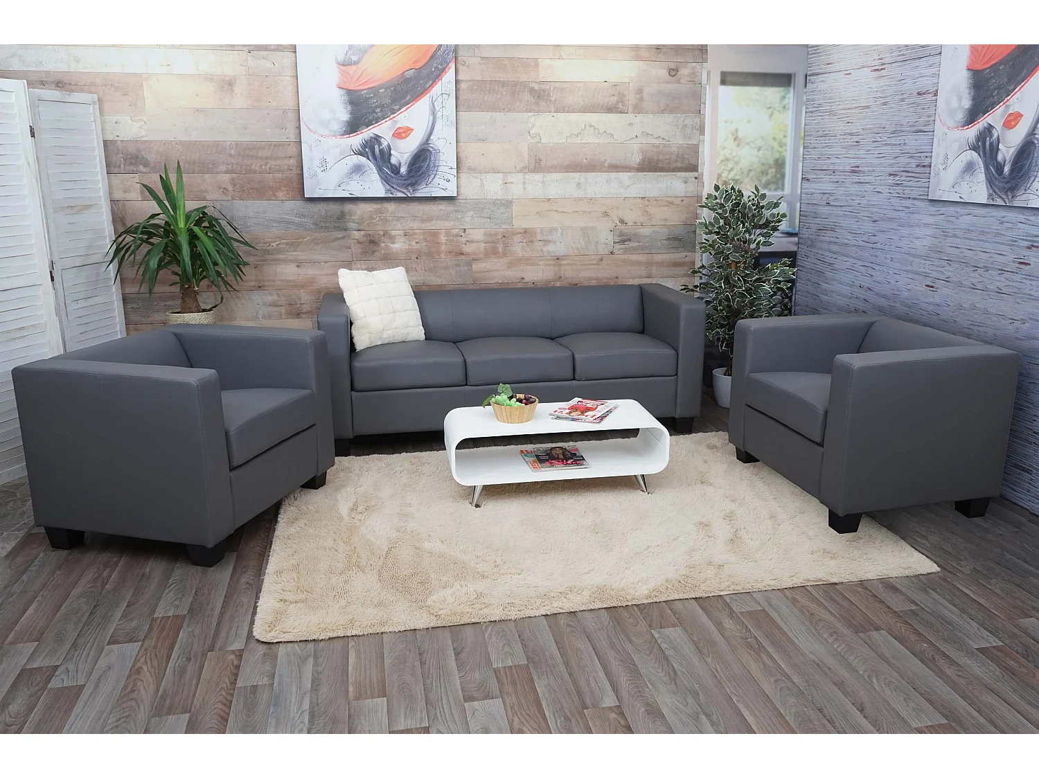Lille sofa set (3-piece),  Faux leather, dark grey