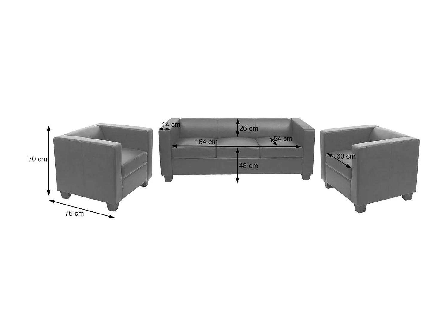 Lille sofa set (3-piece),  Faux leather, dark grey