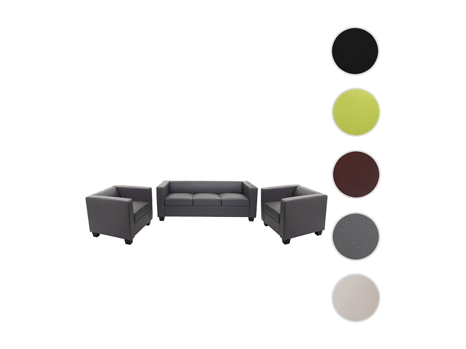 Lille sofa set (3-piece),  Faux leather, dark grey