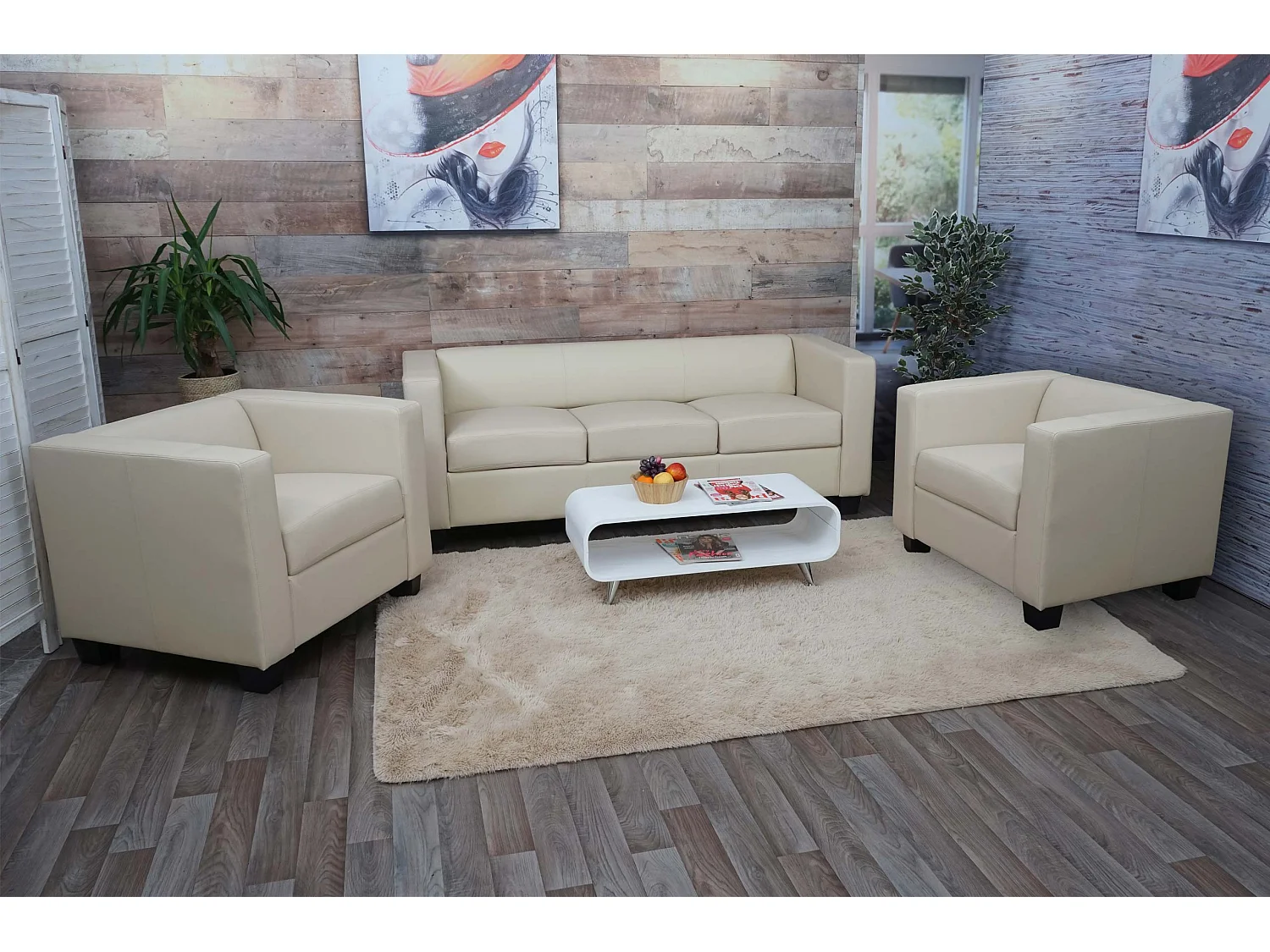 Salotto componibile lounge moderno elegante Lille M65 composizione 3-1-1 ecopelle avorio