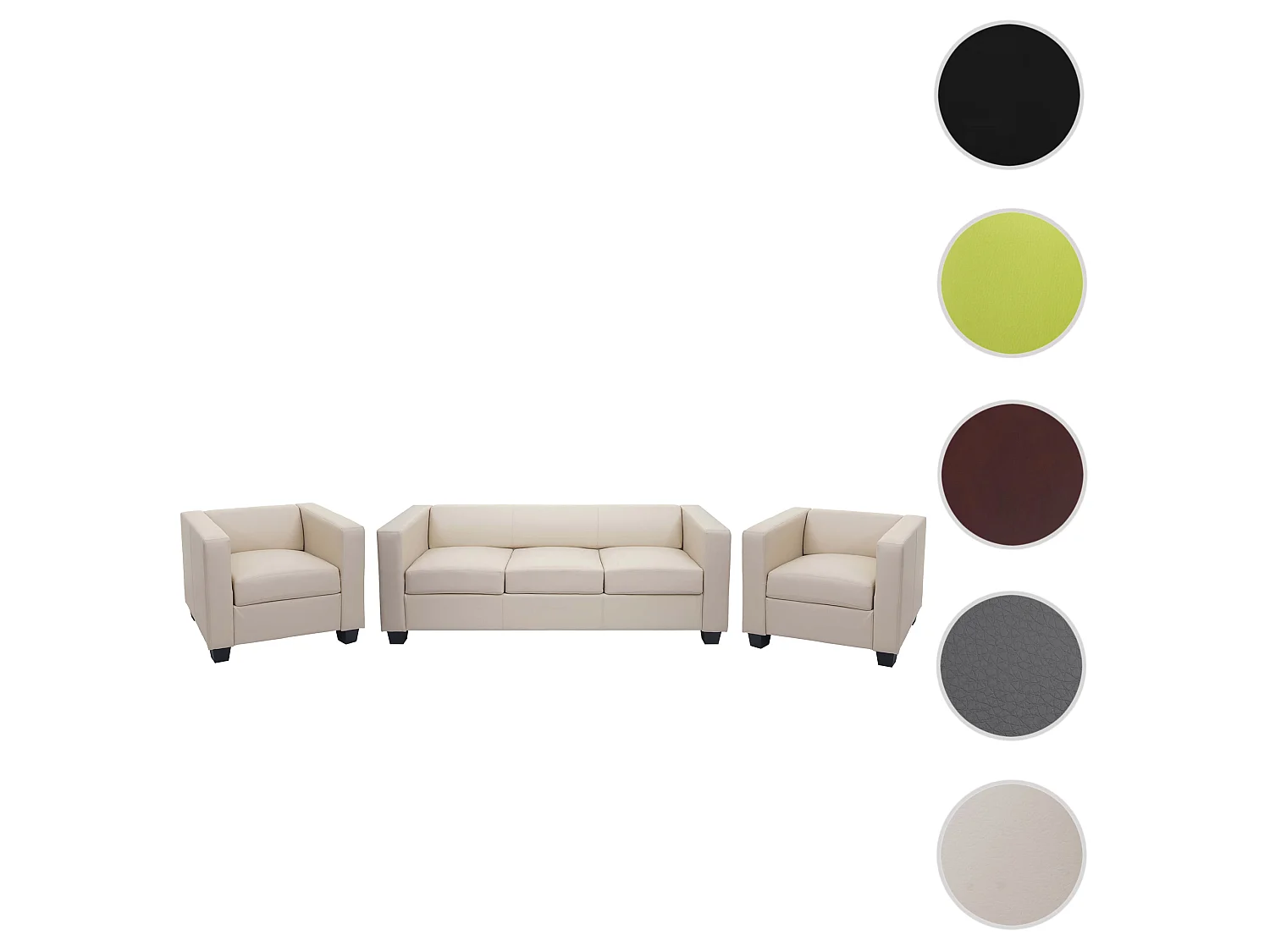 Salotto componibile lounge moderno elegante Lille M65 composizione 3-1-1 ecopelle avorio