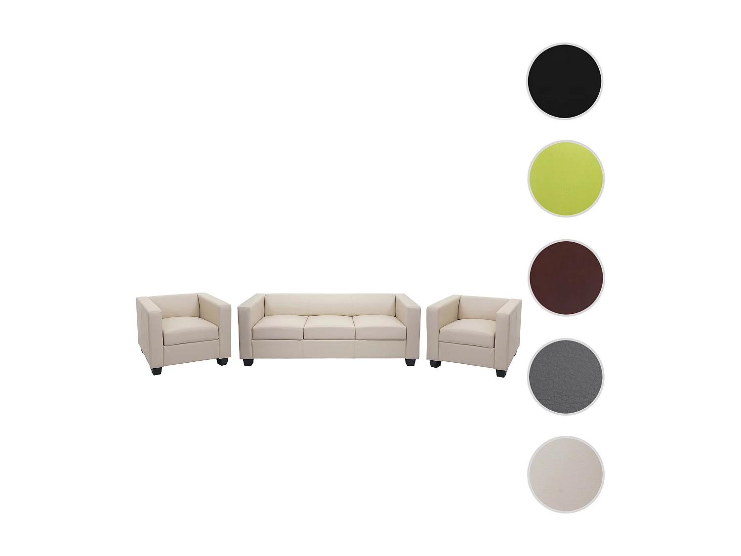 Zestaw wypoczynkowy Lille (3-częściowy),  sztuczna skóra, kremowa