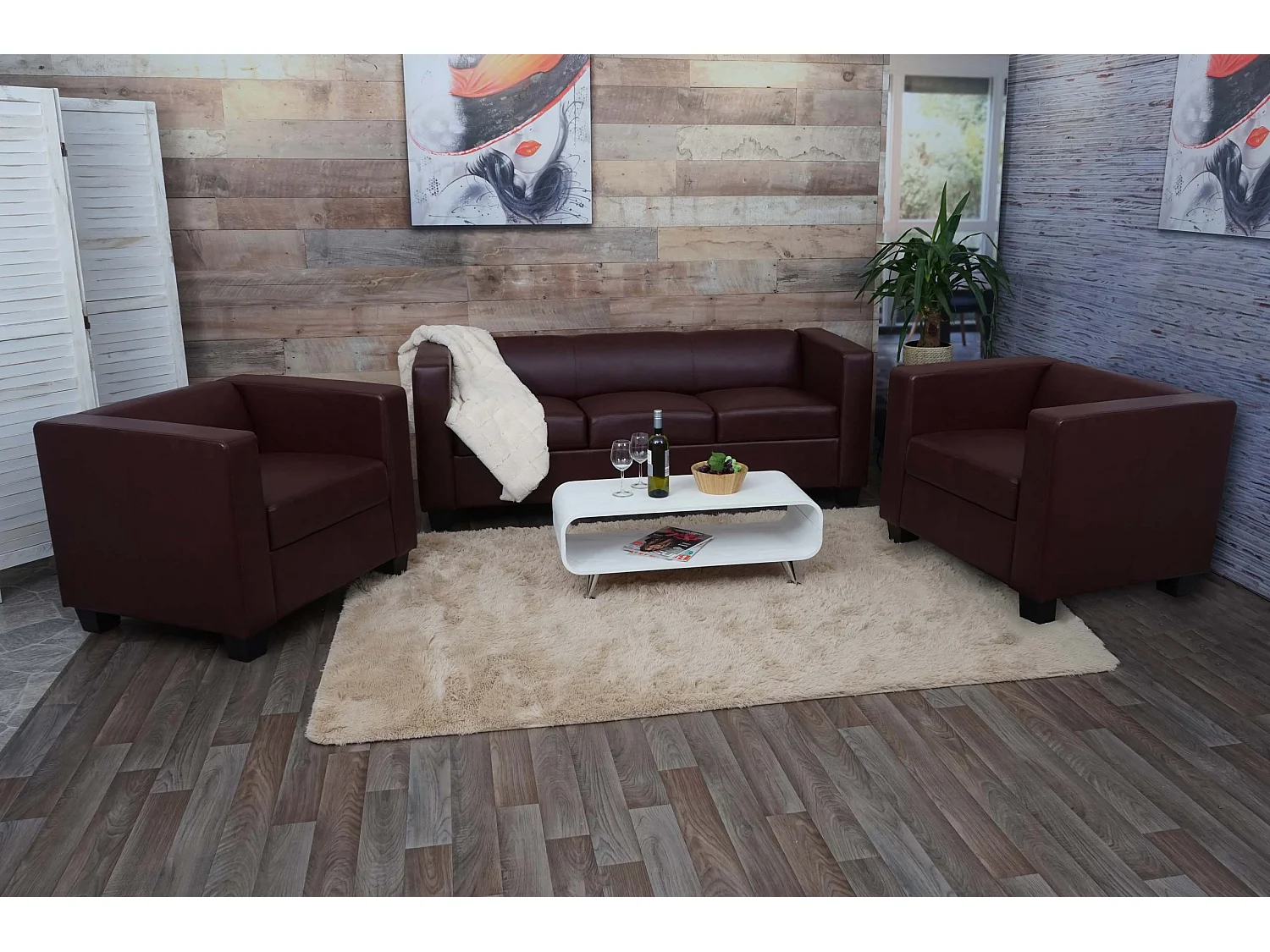 Salotto componibile lounge moderno elegante Lille M65 composizione 3-1-1 ecopelle bordeaux