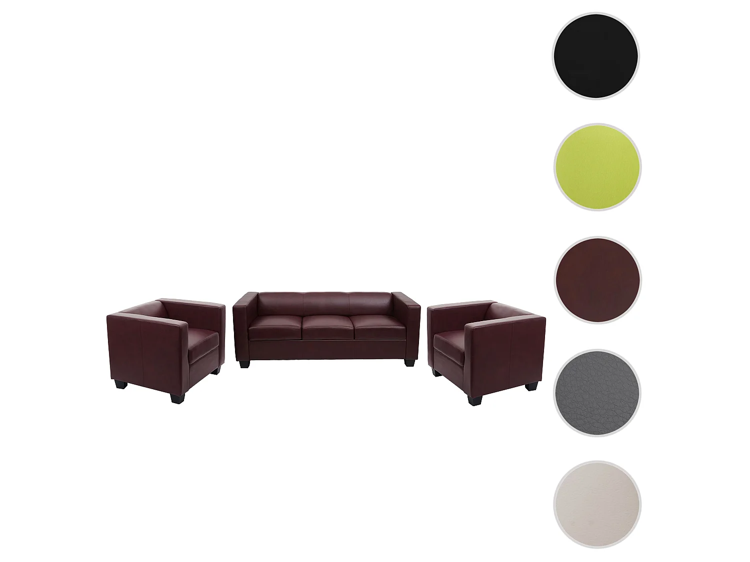 Salotto componibile lounge moderno elegante Lille M65 composizione 3-1-1 ecopelle bordeaux