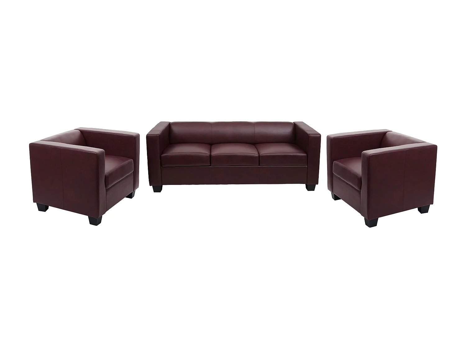 Zestaw wypoczynkowy Lille (3-częściowy),  sztuczna skóra, czerwono-brązowa