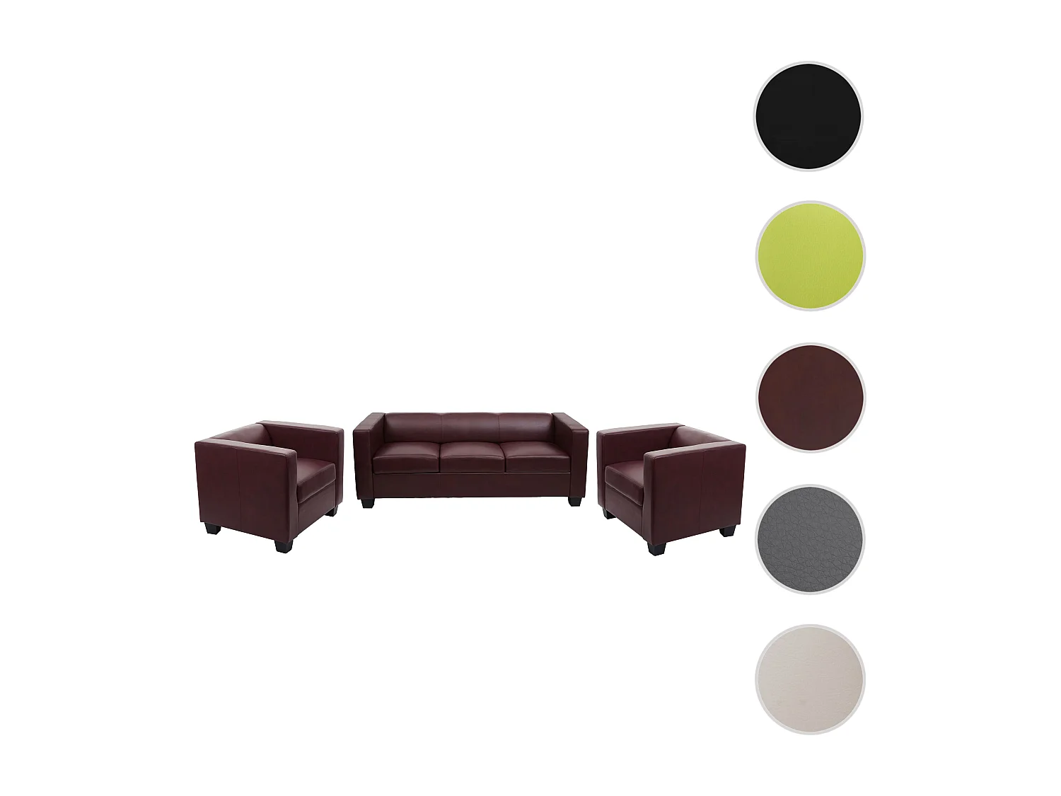 Zestaw wypoczynkowy Lille (3-częściowy),  sztuczna skóra, czerwono-brązowa