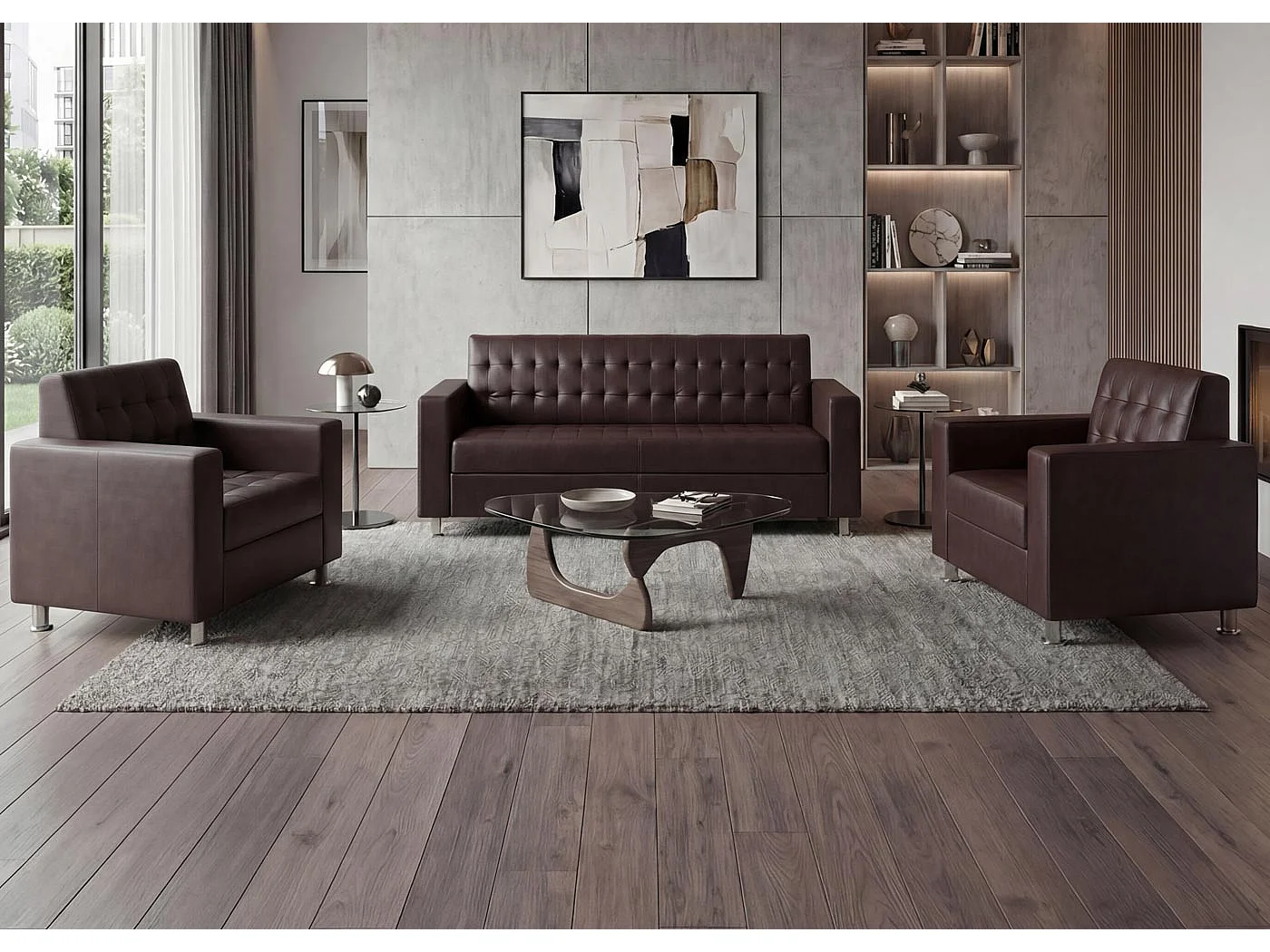 Sofagarnitur Pori (3-teilig), Coffee