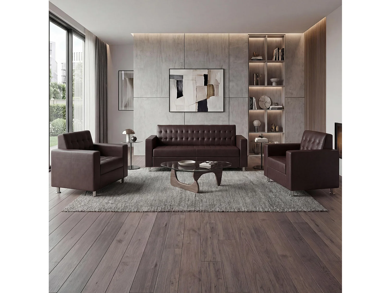 Salotto componibile club elegante Kunda T760 design moderno ecopelle composizione 3-1-1 marrone