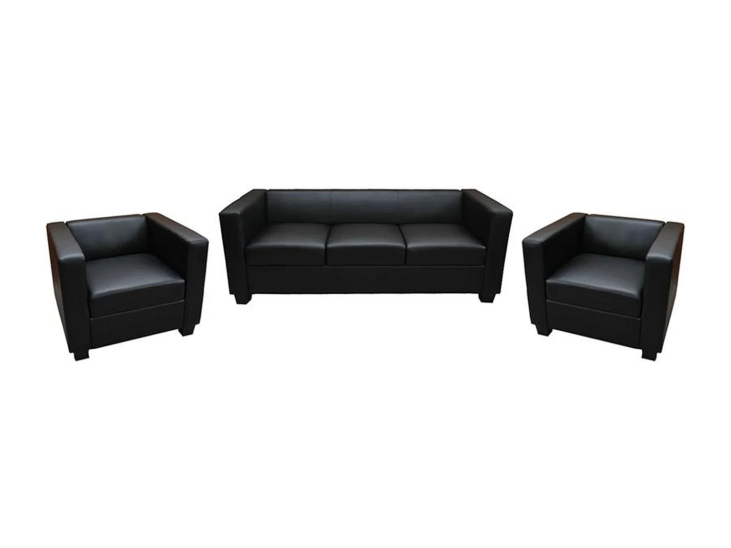 Sofagarnitur Lille (3-teilig), Kunstleder, schwarz