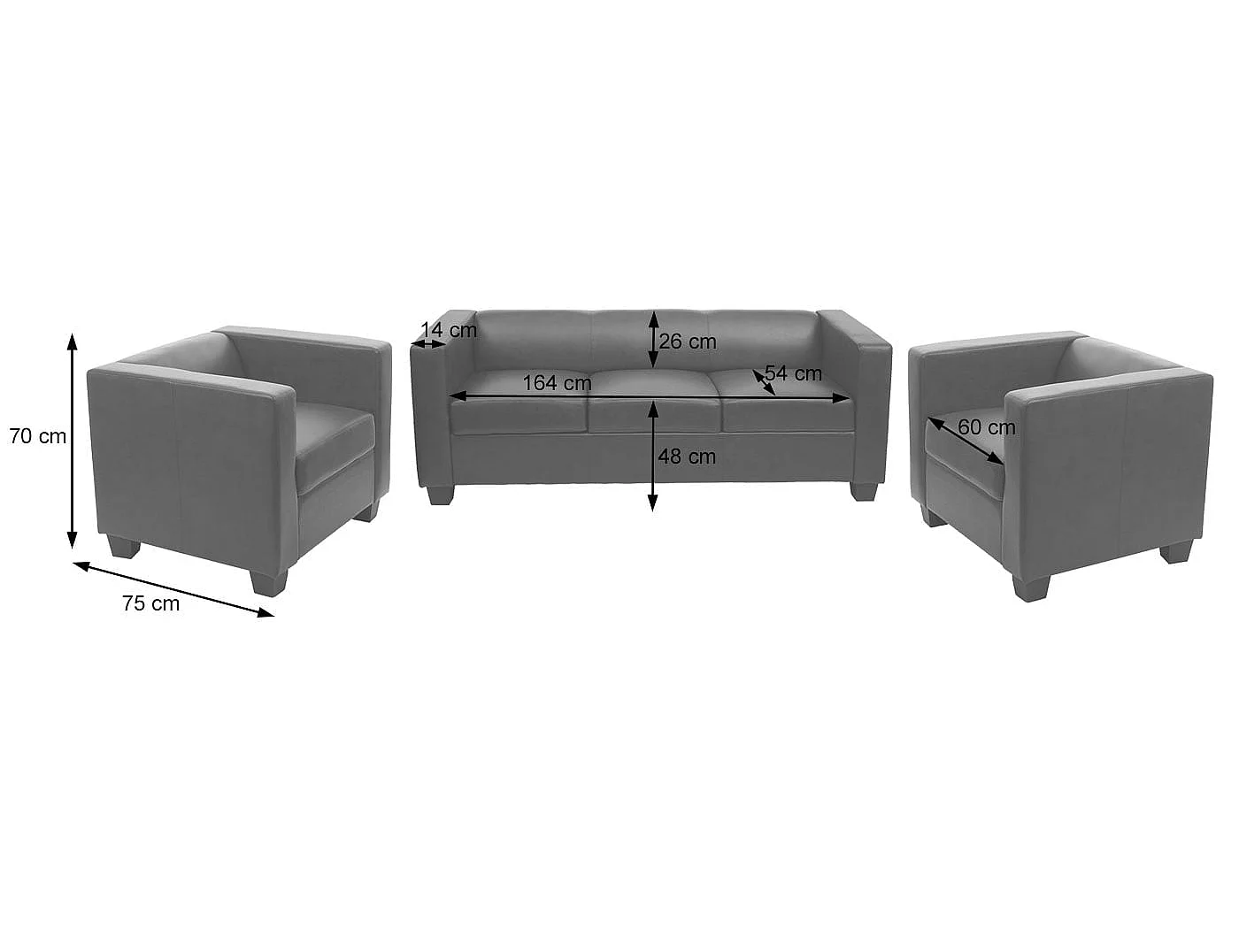 Salotto componibile lounge moderno elegante Lille M65 composizione 3-1-1 ~ecopelle nero