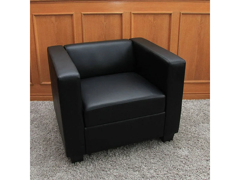 Salotto componibile lounge moderno elegante Lille M65 composizione 3-1-1 ~ecopelle nero