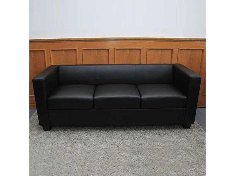 Salotto componibile lounge moderno elegante Lille M65 composizione 3-1-1 ~ecopelle nero