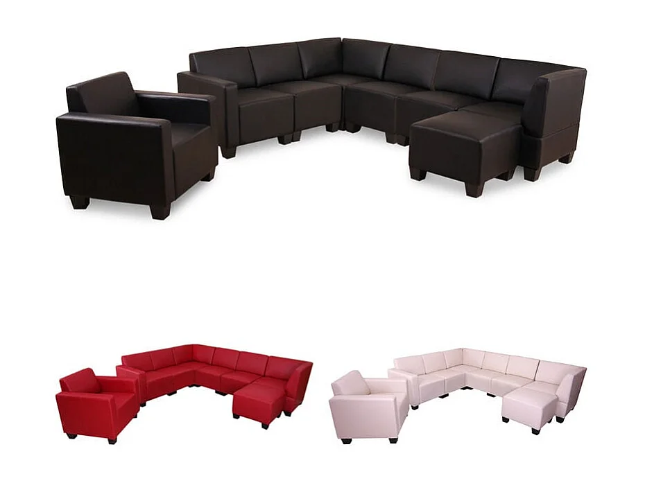Salotto modulare componibile lounge moderno Lione N71 ecopelle combinazione 6-1-1 rosso