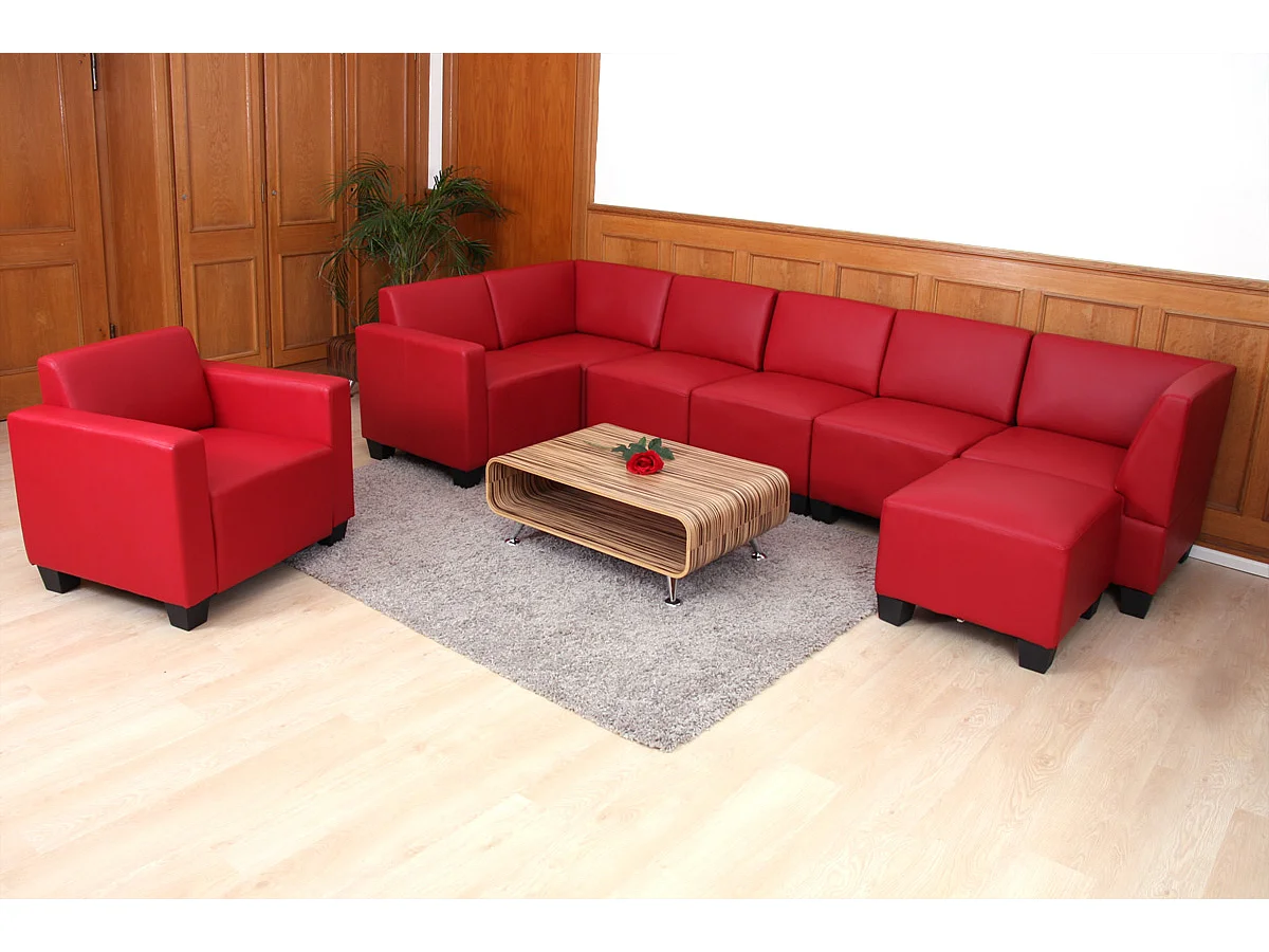 Salotto modulare componibile lounge moderno Lione N71 ecopelle combinazione 6-1-1 rosso
