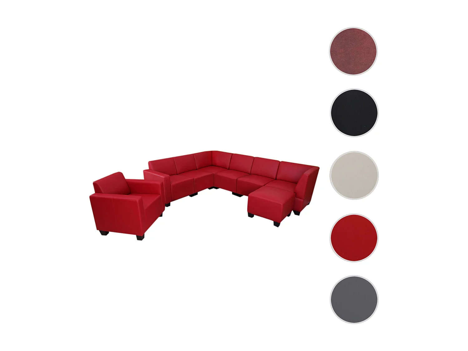 Salotto modulare componibile lounge moderno Lione N71 ecopelle combinazione 6-1-1 rosso