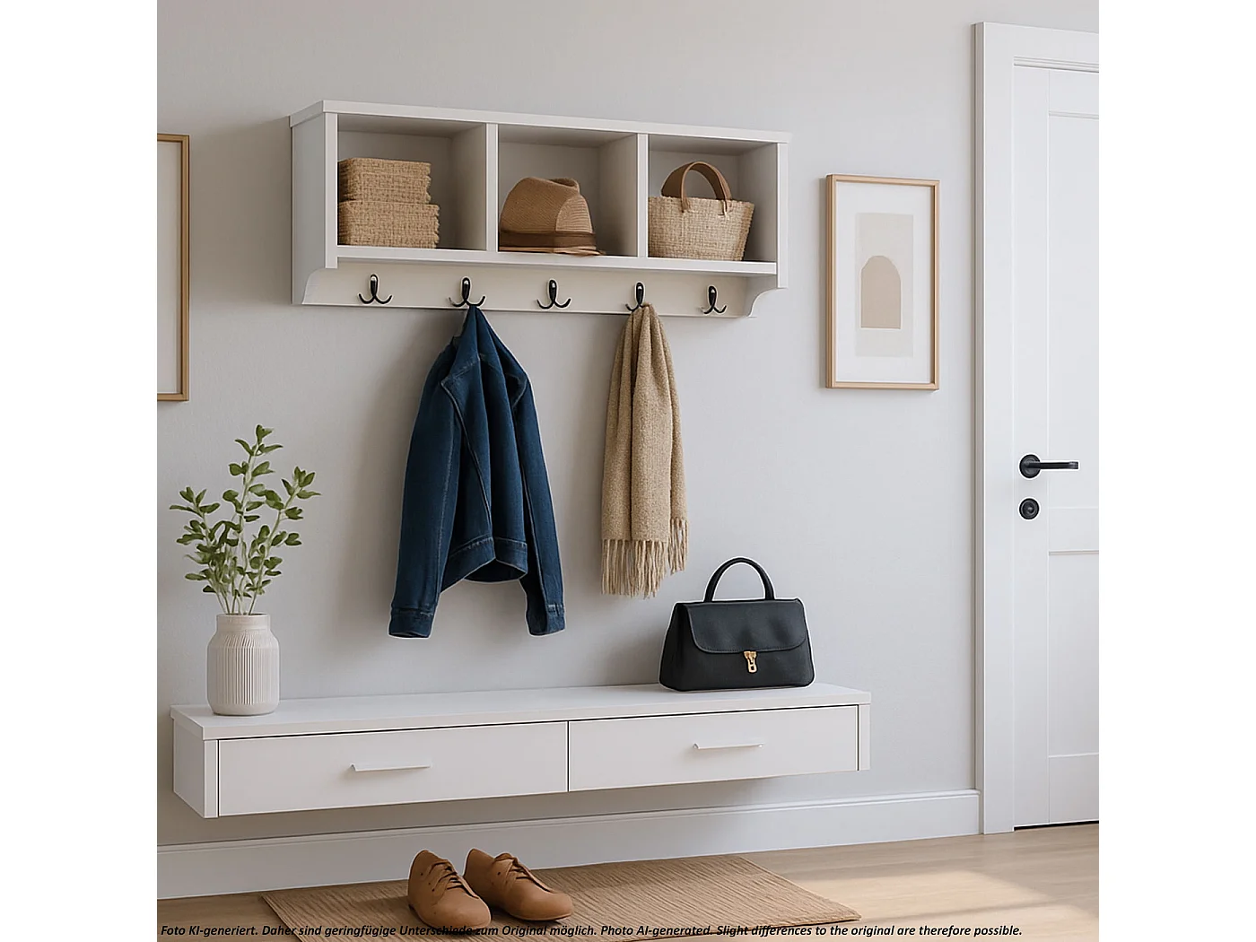 Mensola attaccapanni pensile MCW-K49 MDF da legno paulonia 30x80x20cm bianco shabby