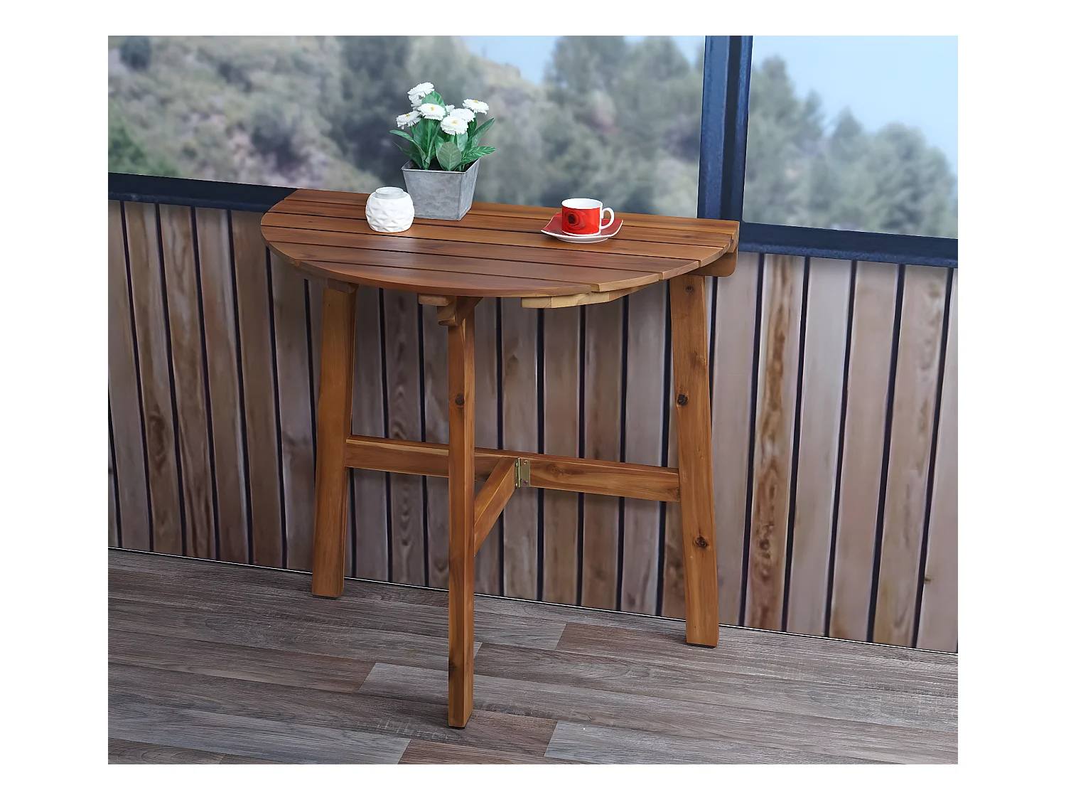 Tavolino pieghevole giardino balcone interni esterni MCW-L19 legno acacia 71x70x34cm