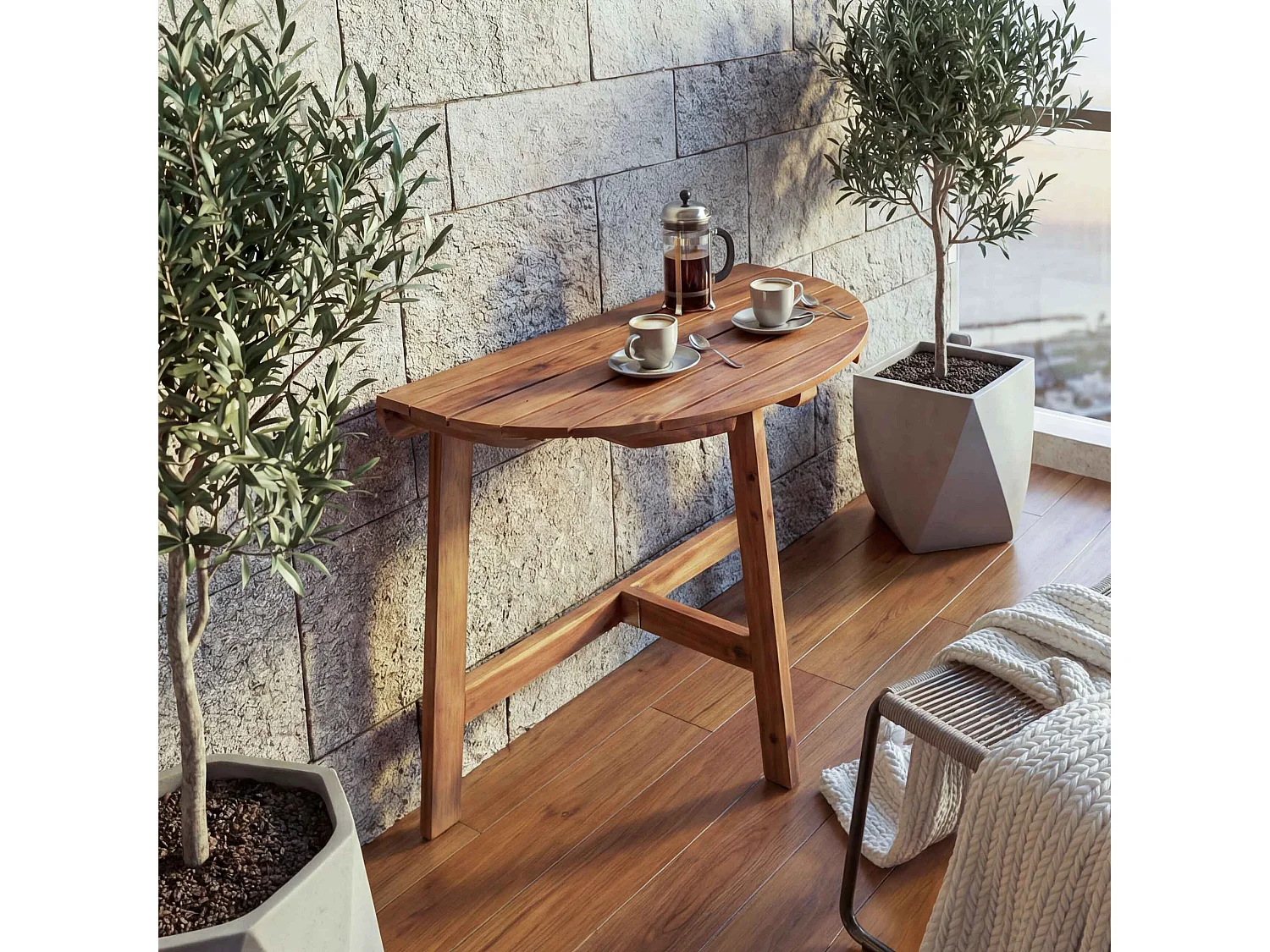 Klapptisch MCW-L19, Gartentisch Balkontisch, In-/Outdoor klappbar Akazie Holz FSC®-zertifiziert 71x70x34cm