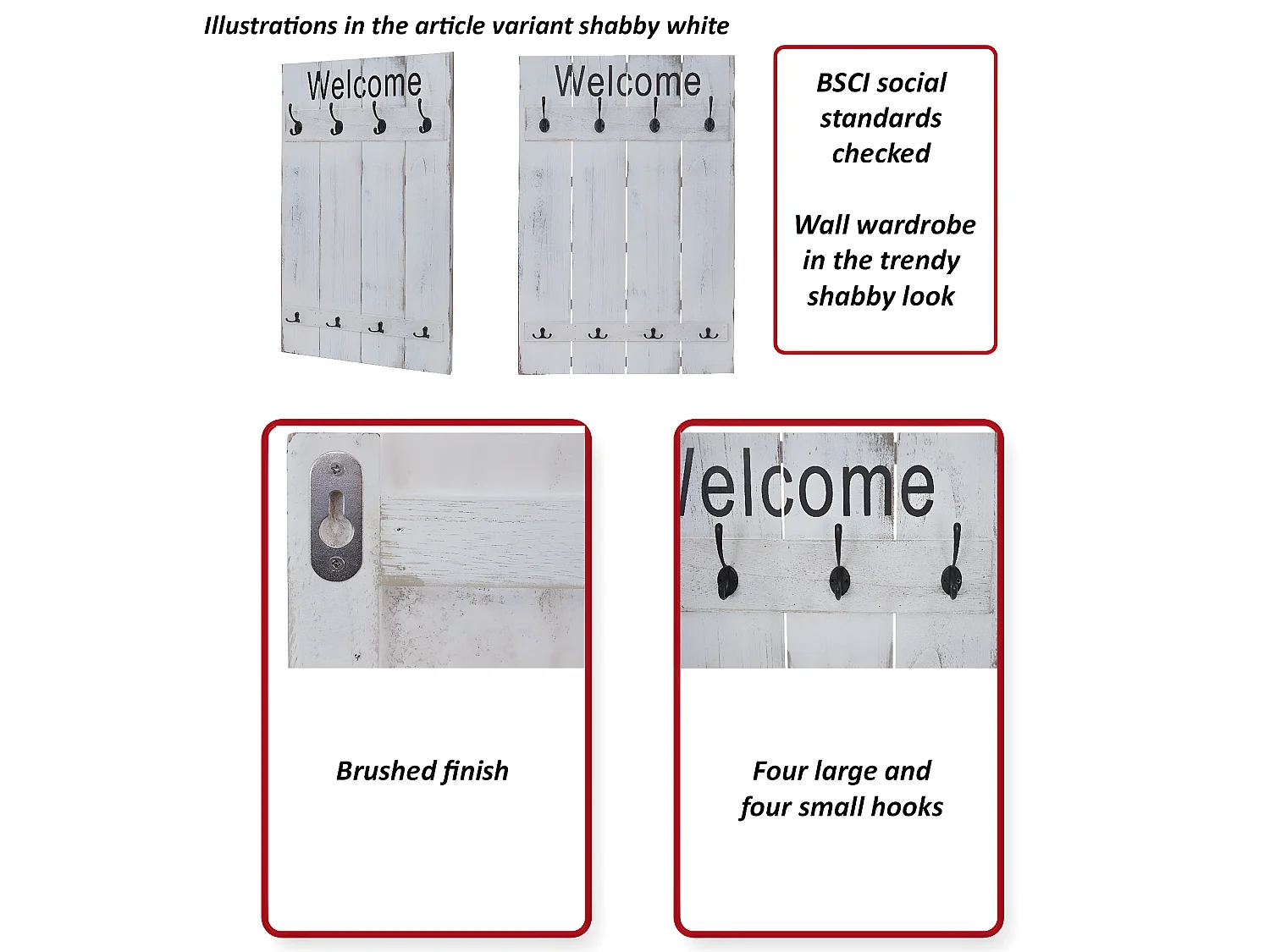 Portemanteau mural MCW-C89 Welcome Shabby,  brun naturel shabby
