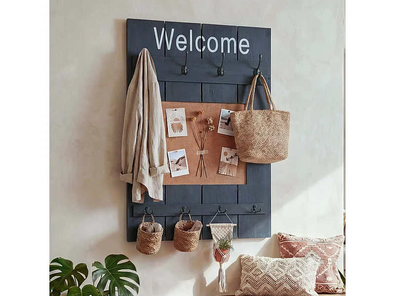 Portemanteau mural MCW-C89 avec tableau d'affichage,  gris foncé shabby