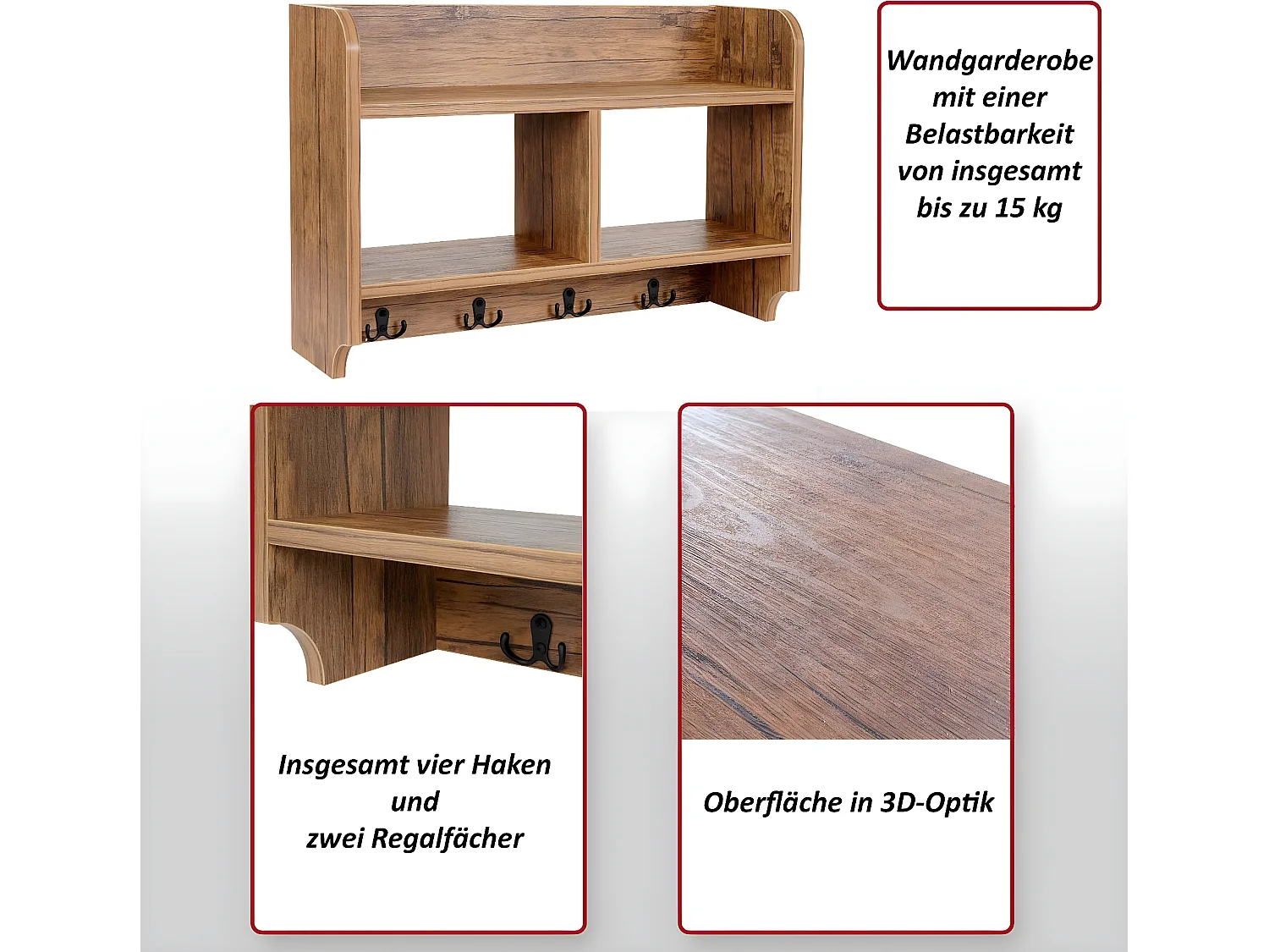 Bengaleiro de parede MCW-C68,  aspeto de carvalho selvagem