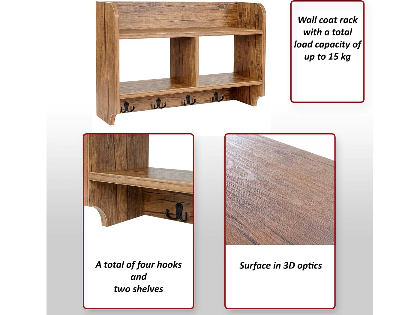 Bengaleiro de parede MCW-C68,  aspeto de carvalho selvagem