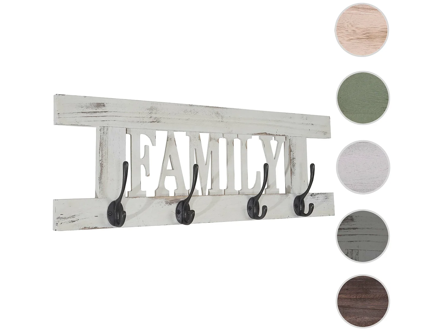 Portemanteau mural MCW-C60 Family Shabby-Look,  blanc