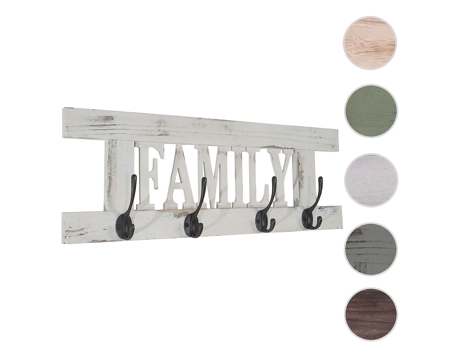 Wandkapstok MCW-C60 Family Shabby-look,  wit, shabby