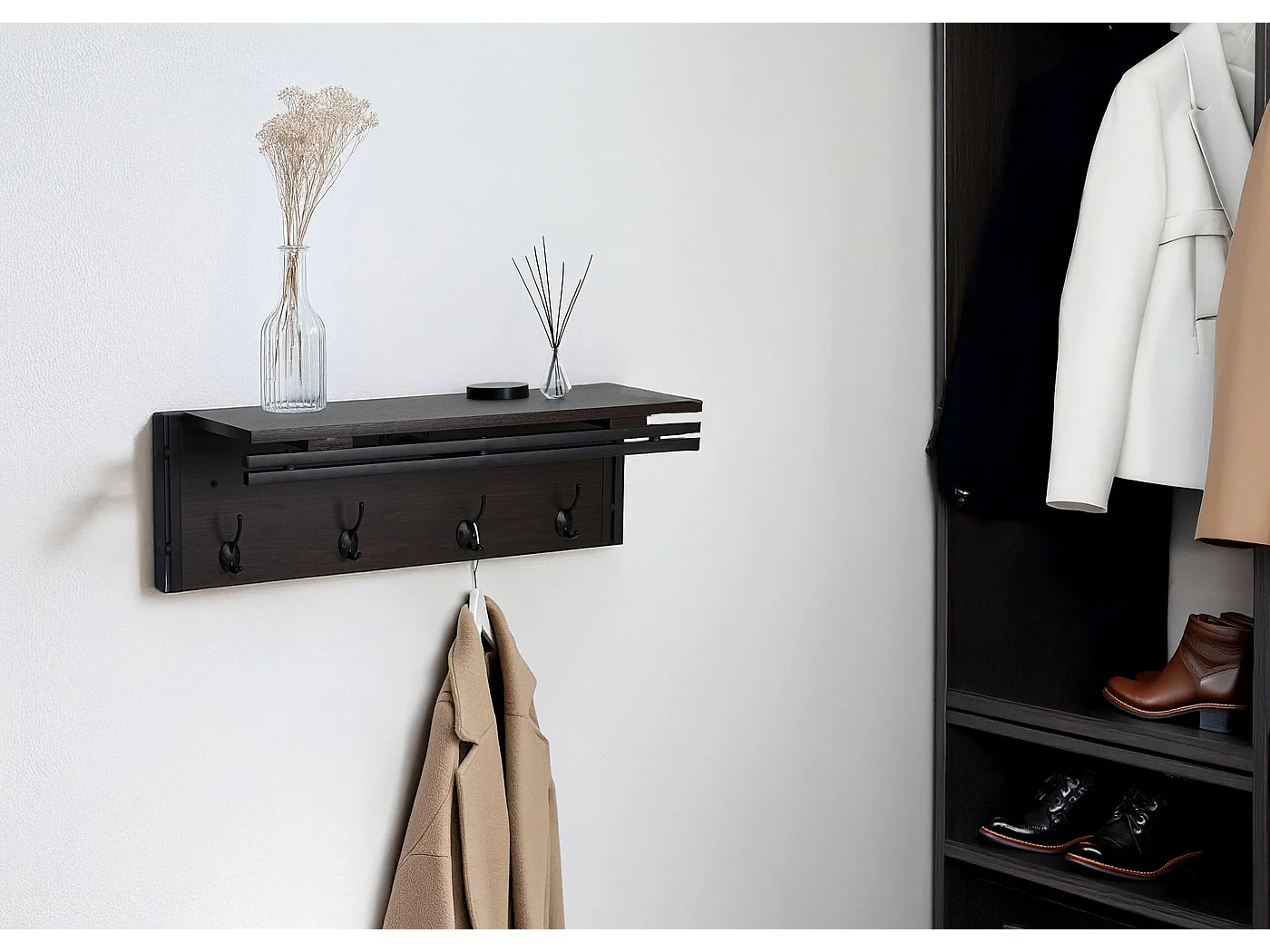 Perchero de pared MCW-A27 Estructura 3D,  Aspecto roble salvaje