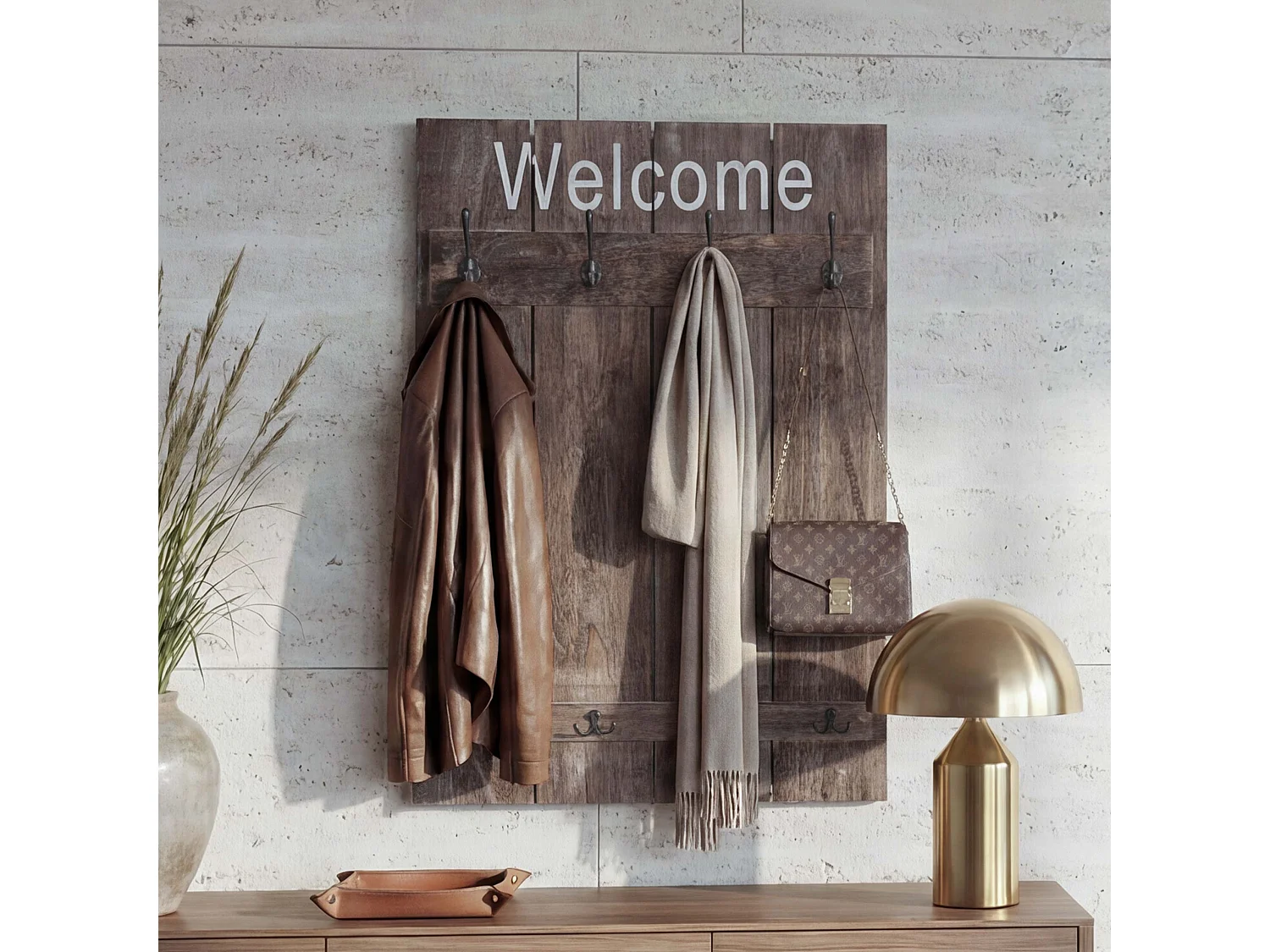 Wandkapstok MCW-C89 Welcome Shabby,  bruin, shabby